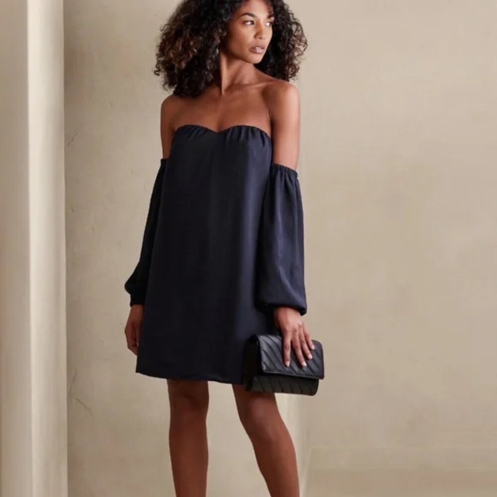 Banana Republic Navy Blue Off the Shoulder Shift Mini Dress - Size Small